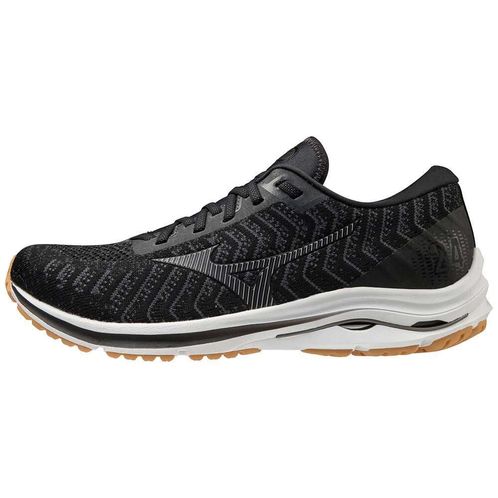 Mizuno Wave Rider 24 Waveknit Férfi Futócipő Fekete/Sötét Szürke EXI512638